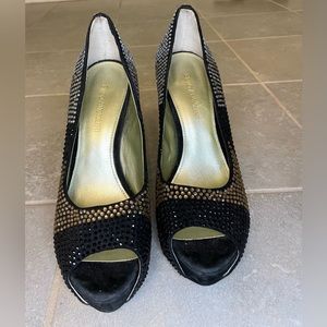 Enzo Angiolini heels, silver, black, and gold stones